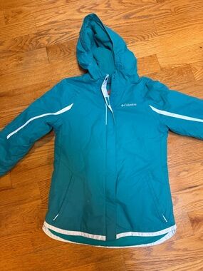 🌸Columbia Teal Hooded Outdoor Shell with White Trim